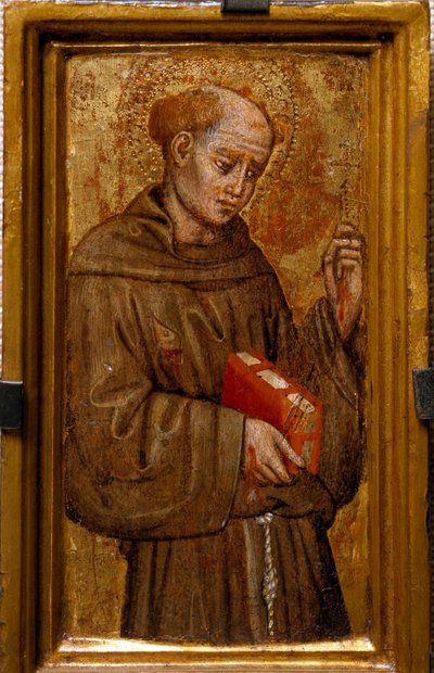 アッシジの聖フランソワ（聖フランチェスコ） ザニーノ・ディ・ピエトロ（1389-1448）作画 1415年 薄暗い 14x7 cm アッシジ、サン・フランチェスコ聖堂のテゾーロ美術館。Perkinsコレクション 作： Zanino di Pietro
