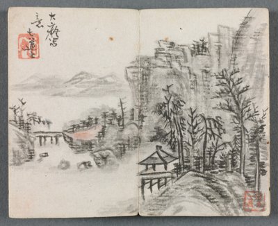 人物と風景のミニチュアアルバム（橋のある崖の風景） 作： Zeng Yandong