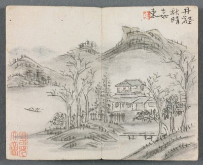 人物と風景のミニチュアアルバム (丘、家、船、橋のある風景) 作： Zeng Yandong