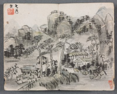 人物と風景のミニチュアアルバム（2つの建物のある風景） 作： Zeng Yandong