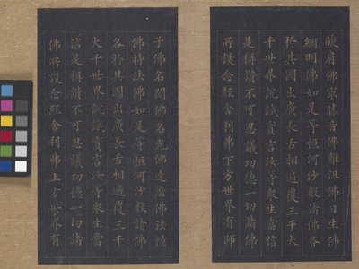 永遠の命の経典（Wu Liang Shou Jing）1837（青い紙に金の絵の具） 作： Zexu Lin