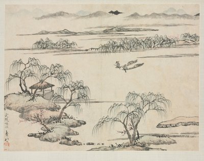 さまざまなスタイルのランドスケープアルバム：武陵の流れ、1684年。 作： Zha Shibiao
