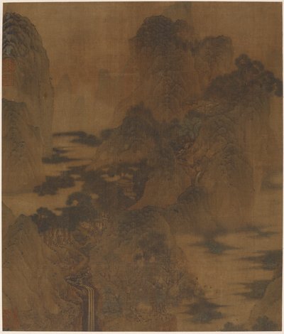 風景：山峡、霧、小川、建物 作： Zhang Hong