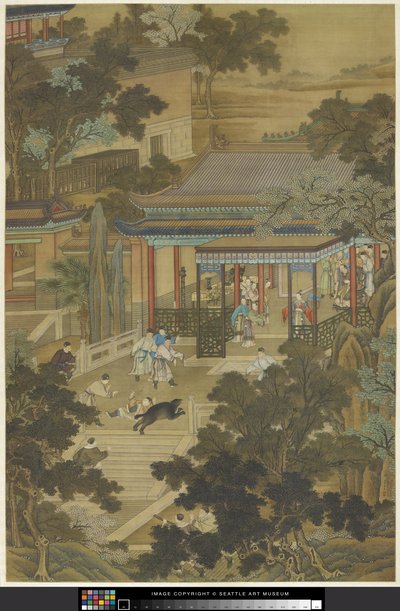 帝を熊から守る潔瑛 1740年頃（紙にインクとカラー） 作： Zhidao Cheng