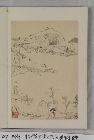 Leisurely Copying The Ancients (ink and colour on paper)   1450750   ja       japanese Successfully Translated  Original: Preparatory drawing for Designs 5 and 6, Plate 3 from A Collection of Designs for Rural Retreats Translat: Preparatory drawing for Des 作： Zhilin Zou