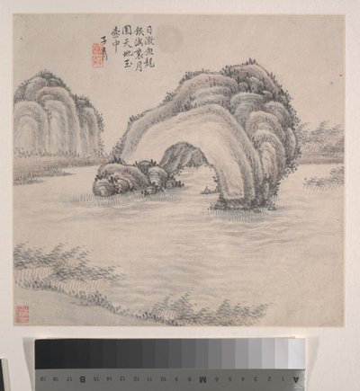 風景画、1875年（12葉のアルバム、紙にインクと彩色） 作： Zhiwan Zhang