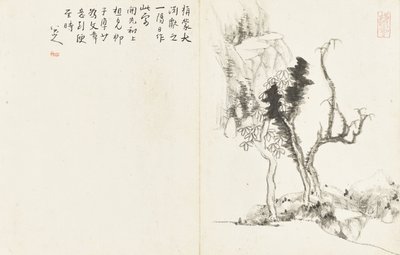 風景と花、6枚の葉のアルバム 作： Zhu da Bada Shanren