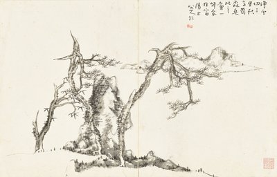 風景と花、6枚の葉のアルバム 作： Zhu da Bada Shanren