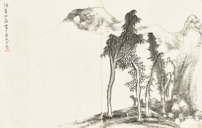 風景と花、6枚の葉のアルバム 作： Zhu da Bada Shanren