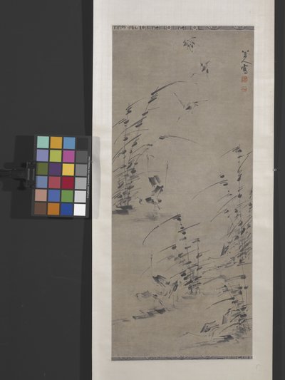 湿地の草の 12 羽の白鷺 (紙にインク) 作： Zhu da Bada Shanren