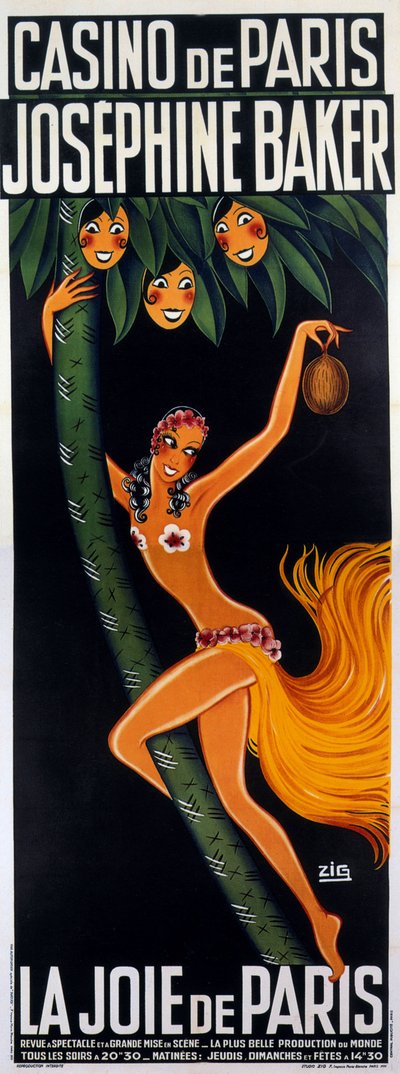 ジョセフィン・ベイカーとのショー「ラ・ジョワ・ド・パリ」のポスター、1930年 作： Zig (1900 1936)