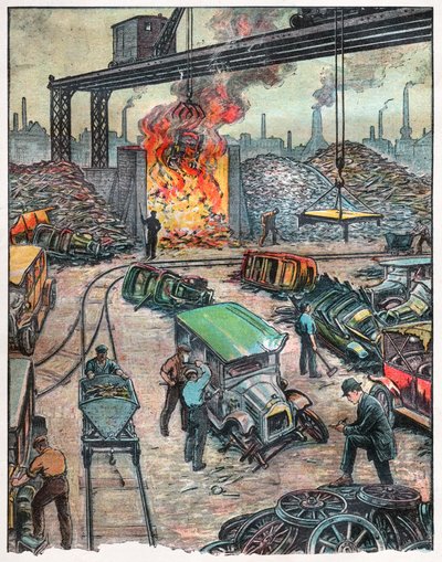アメリカでの車の荷降ろし。 1924年（イラスト） 作： . .