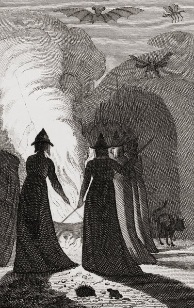 大釜の周りの魔女の集会。 作： . .
