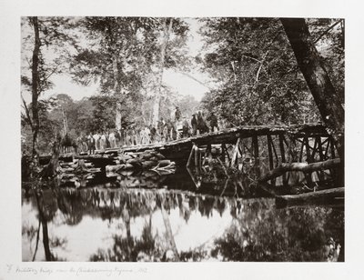 チカホミニー川に架かる軍用橋（米国バージニア州、1862年頃 作： Ferdinand Georg Waldmuller