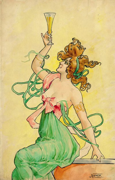 Absinthe Blanqui, c 1900, 1898年から1901年にかけての広告ポスターのモデル（インク、パステル、水彩）、サイン：Nover、印刷業者Revonの回文、パリ 作： Frederick (attr. to) Barnard