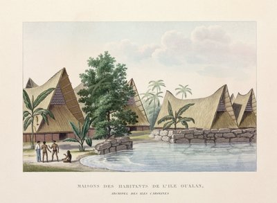 建築 カロライン諸島、オワランの家々 作： Frederick (attr. to) Barnard