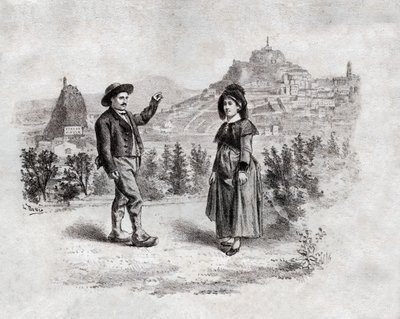 フランスのピュイ・アン・ヴレで詰め物を踊るオーヴェルニャ。 1900年頃（彫刻） 作： . .