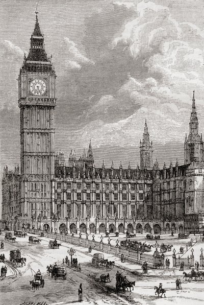 ビッグ ベンと国会議事堂、ロンドン、イギリス、19 世紀にここで見られます。 作： . .