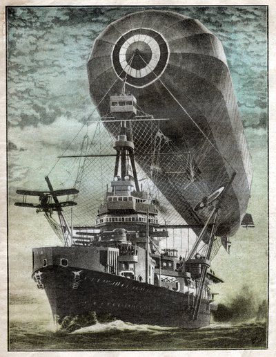 イギリスのブレストプレート カップルは、飛行船と飛行機を持っています。 軍艦プロジェクト。 1924年（イラスト） 作： . .