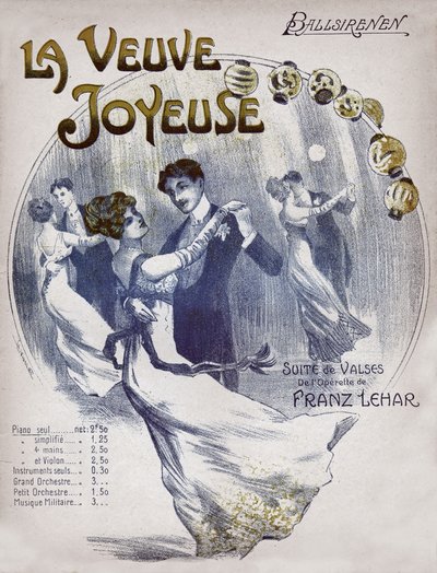ワルツ ボールシレーネンを踊るカップル。 1910年頃（イラスト） 作： . .