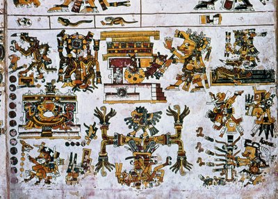 4つの方向と中心を示すボルジア写本のページの複製（カラーリトグラフ）の詳細 作： Hippolyte Lalaise Devéria