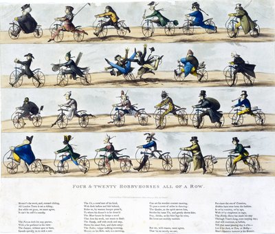 ドレイシエンヌディテベロシペデス。4つの趣味の馬が一列に並ぶ 作： Ferdinand Georg Waldmuller