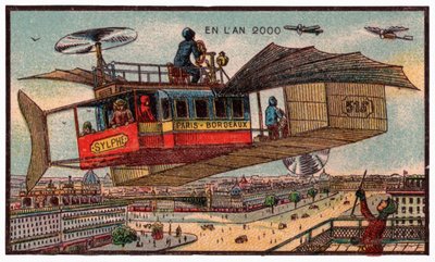 パリの空飛ぶバス、1910年頃 作： . .