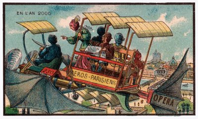 パリの空飛ぶバス、1910年頃 作： . .