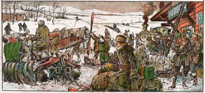 オンタリオ州の採掘現場で金を求める人々。 1926年（イラスト） 作： . .