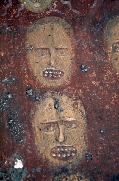 呪われた人々の頭部（ギリシャ、ペロポネソス半島、マニ半島、オディギトリアまたはアギトリアのビザンチン教会の最後の審判のフレスコ画 作： Georg Carl Heinrich Dollmann