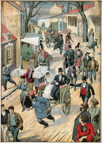 Mariage en charrette a bras.手押し車での結婚式の行列。 作： Ferdinand Georg Waldmuller