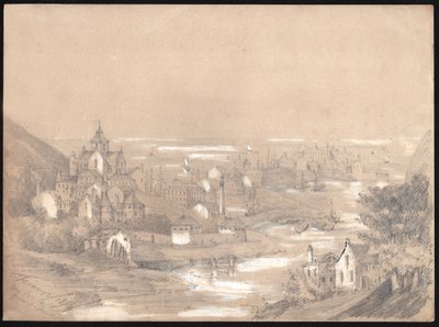 ノルマンディーのフェカン市のパノラマ。 1841年（絵） 作： . .