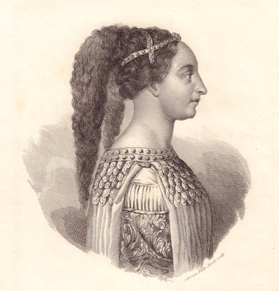 イタリアの貴婦人Isotta degli Atti（1432年頃～1474年頃）の肖像、Caterina Piotti-Pirolaによる銅版画 作： William Walcutt