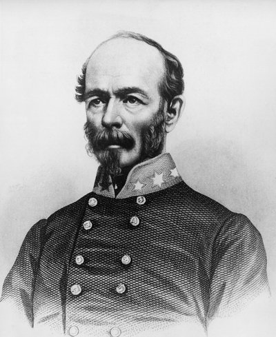 米墨戦争、セミノール戦争、南北戦争で活躍したアメリカ陸軍将校、ジョセフ・エグルストン・ジョンストン（1807-1891）の肖像、エングレービング 作： William Walcutt