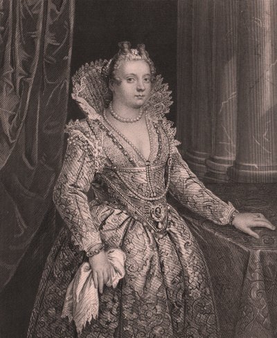 フランス王妃マリア・デ・メディチ（1575-1642）の肖像 ジョヴァンニ・ファソロの絵をW・フレンチがエングレーヴィング ペインのロイヤル・ドレスデン・ギャラリーより アルバート・ヘンリー・ペイン作 H・ペイン・ドレスデン・ライプツィヒ版 1840年頃 作： William Walcutt