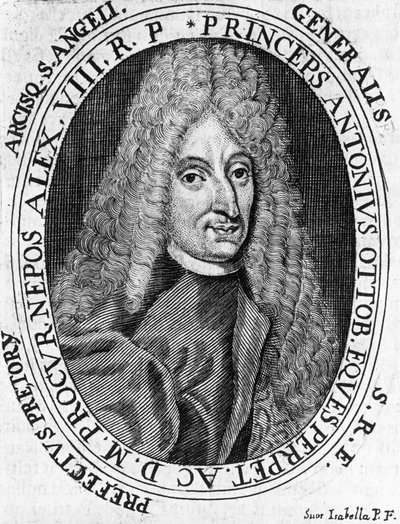 ローマ教皇庁軍の将軍、アントニオ・オットーボーニ王子（1646-1710）の肖像、エングレーヴィング 作： William Walcutt