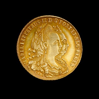 女王マリア1世と王妃ペドロ3世を描いたポルトガルコイン 作： Hippolyte Lalaise Devéria