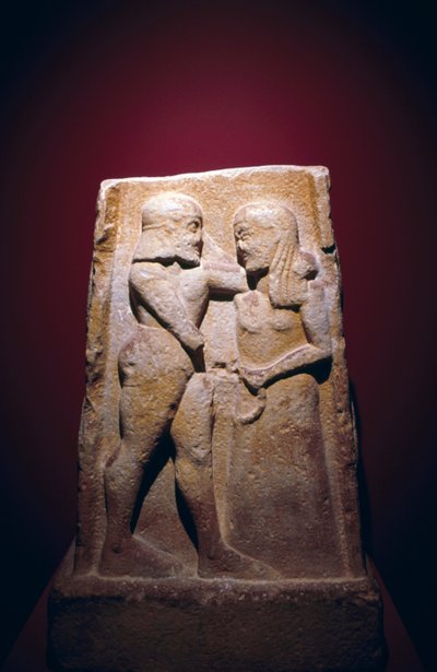 メネラウスとヘレンを描いたステイル、ギリシャのスパルタで発見、ギリシャ文明、紀元前7世紀後半 作： Georg Carl Heinrich Dollmann