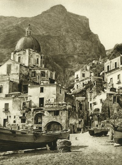 ナポリに近いアマルフィ海岸にあるポジターノの漁師の町 作： Ferdinand Georg Waldmuller