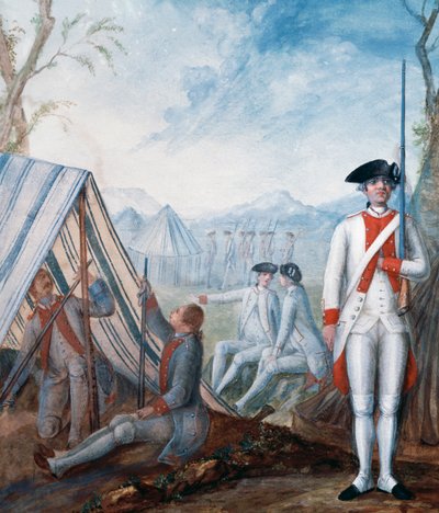 アメリカ独立戦争時のフランス歩兵の制服（グワッシュ）、ニコラ・ホフマン作、アメリカ 作： William Walcutt