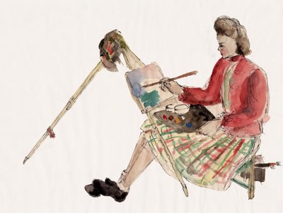 絵を描く女性、1930年頃 作： . .