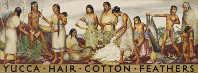 ユッカ、髪、綿、羽（壁画研究）、1933〜43年頃（板紙のテンペラ） 作： . .