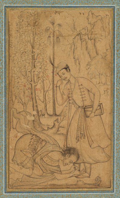 学んだ王子の前でひれ伏す聖人c。 1585、国境はおそらく1700年代を追加しました。 作：   Manohar