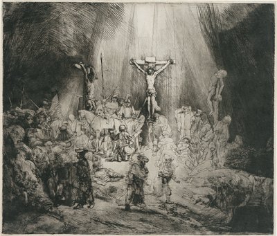二人の泥棒の間で十字架につけられたキリスト（三十字架） 作： Rembrandt van Rijn