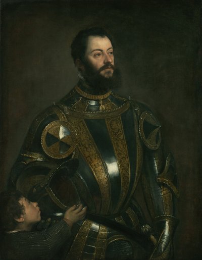ヴァスト侯爵アルフォンソ・ダヴァロスの肖像画、鎧を着たページ 作： Tiziano Vecelli