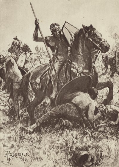 ドイツの部族を攻撃する補助騎兵隊 作： after Amedee Forestier