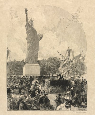 アメリカ人がパリ市に提供した、世界を啓発する自由 作： after Auguste Louis Lepère