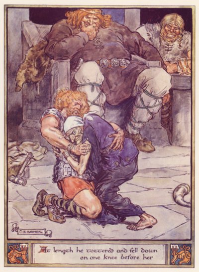とうとう彼はよだれを垂らし、彼女の前で膝の上に倒れた 作： after Charles Edmund Brock