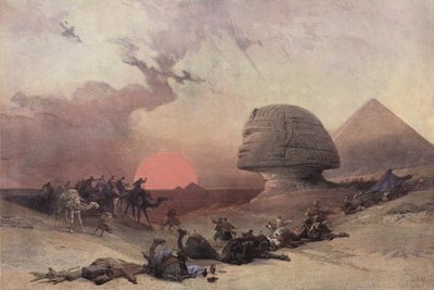 エジプトのギザの近くのクフ王のスピラとスフィンクス 作： after David Roberts
