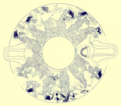 ディオニソスへのマエナドの踊り、JEハリソンとDSマッコールによるギリシャの花瓶の絵画からのイラスト、1894年発行（デジタル拡張画像） 作： after English School